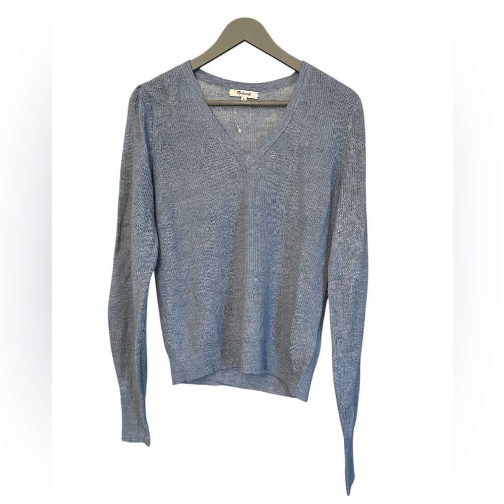 Madewell Light Blue Alpaca Blend V-Neck Sweater Size M Coquette Preppy Classic
